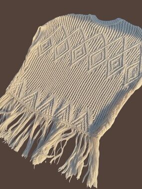 Zara Cream Open-Knit Fringe Sweater Vest